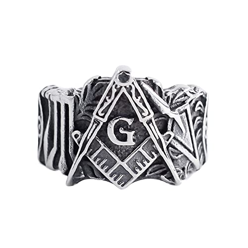 SUKKCCNO Vintage 925 Sterling Silver Masonic Silver Rings for Men Retro Freemason Symbol Signet Knights Templar Freemasonry Emblem Men's Jewelry Gift Rings Size 7-14 11