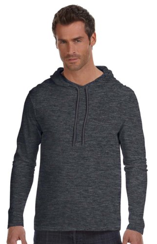 Anvil Adult Lightweight Long-Sleeve Hooded T-Shirt, Heather Dark Grey, Medium