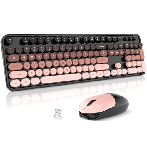 Image of Wireless Keyboard and Mouse Combo, 2.4GHz Gradient Colorful Full-Size Retro Typewriter Keyboard with Wireless Mouse for PC /Desktop /Laptop /Windows (Black Berry)