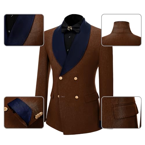 Mens Tuxedo Suits Slim Fit Double Breasted Wedding Suit for Men 2 Piece Navy Shawl Lapel Men's Formal Jacket Pants Set4