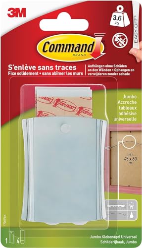 Command Accroche Adhésive pour Tableaux, Extra Large XL, Argenté - 1 Crochet et 4 Grandes Languettes, 3,6 kg - Accrochage Sans Dommage