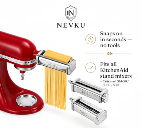 Image of Pasta Maker Attachments Set for all KitchenAid Stand Mixer, including Pasta Sheet Roller, Spaghetti Cutter, Fettuccine Cutter by Nevku