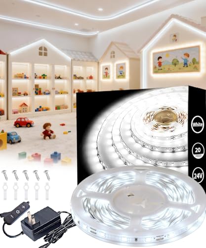 Image of Led Strip Lights for Bedroom Dimmable 20 FT 360 Leds Rope Light Flexible Super Bright White Tape Lights for Ceiling Room Home Decor Luces Leds for DIY Living Room Kitchen Vanity Mirror Study Room