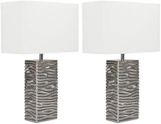 Pair of - Modern Silver Ripple Effect Ceramic Table Lamp with a White Light Shade