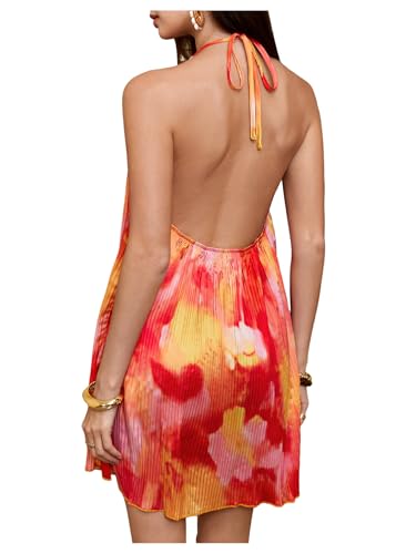 Image of SHENHE Women's Halter Dress Low Backless Tropical Tie Dye Floral Summer Beach Vacation Dresses Sundress