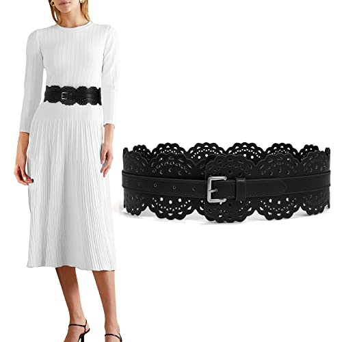 Xzqtive Wide Leather Belts For Women Obi Belt For Dresses Sweater Vintage Ladies Waist Belts Black #TOP18