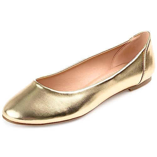 Journee Collection Womens Kavn Comfort Insole Narrow Width Slip On Round Toe Ballet Flats Gold 9 Narrow WOMENS US