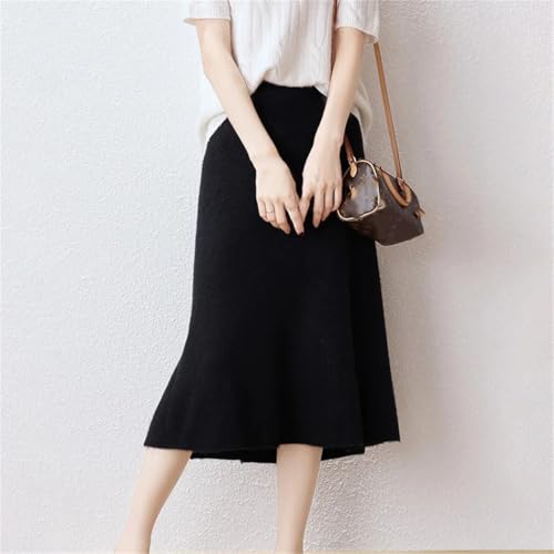 Women Autumn Winter Wool Skirt High Waist A-Line Slim Fishtail Knitted Long Skirt4