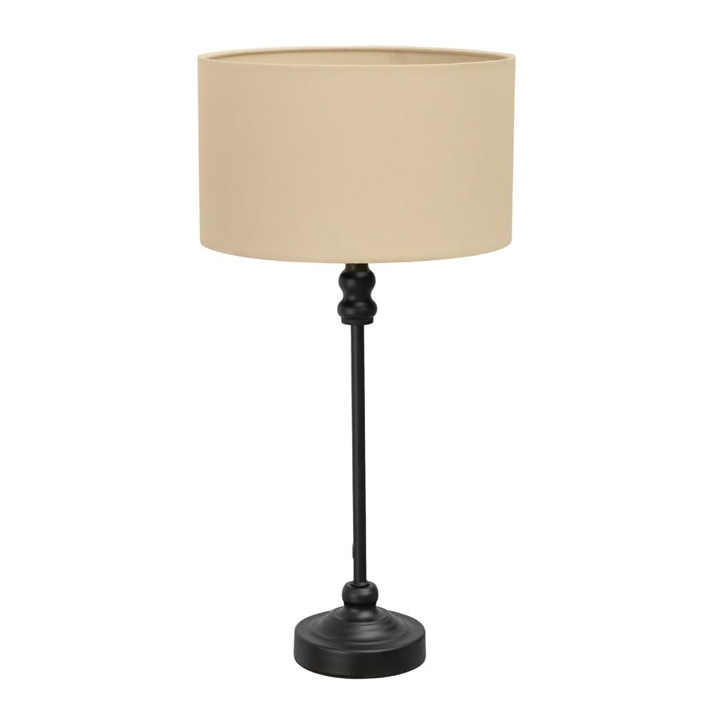 ValueLights | Black Metal Candlestick Table Lamp with Cream Fabric Drum Shade Bedside Light | Table Lamps, Home Décor & Improvement Essential