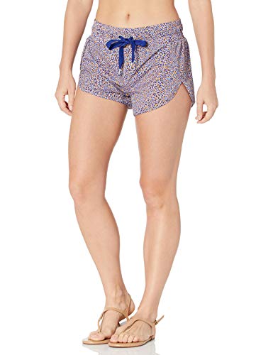 Seafolly Women's Printed Short Length Boardshort with Elastic Waist, Spirit Animal Reflex Blue, Small
