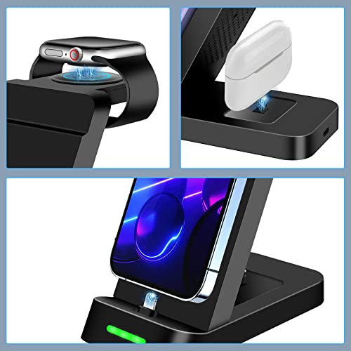 Charging Station For Iphone Multiple Devices, 3 In 1 Wireless Charging Dock Stand Compatible With Apple Watch Series 8 7 6 Se 5 4 3 2 & Iphone 14 13 12 11 Pro Max Xs Xr 8 7 Plus Airpods With Adapter #TOP7