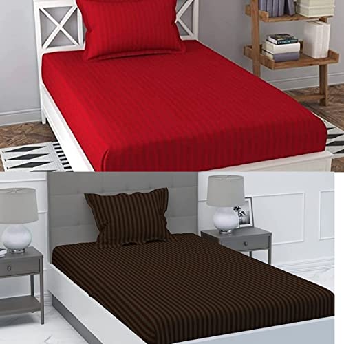Image of Prime Collection 265 TC Combo Pack of 2 Single Sized (90x60) Satin Striped Bedsheet with 2 Pillow Cover Long Lasting Single Bedsheet for Hotel, Hospital and Home Use