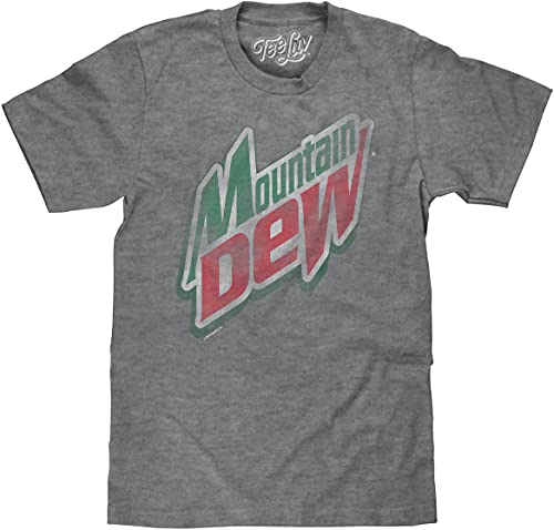 Tee Luv Mountain Dew Shirt - Distressed Mt Dew Soda Logo T-Shirt (Graphite Heather) (3XL)