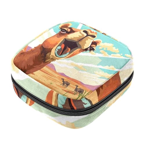 Borsa mestruale,Sacchetto di immagazzinaggio del tovagliolo sanitario,Cartone animato divertente cammello deserto,Porta tamponi per borsa