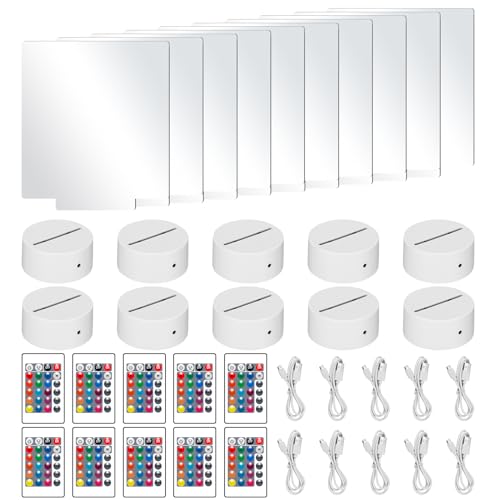 ONEVER 10 piezas de luz nocturna LED 3D, luz de control remoto colorida, control remoto táctil inteligente, luz nocturna, base de interruptor de sensor portátil adecuada (Tipo Cuadrado Blanco)