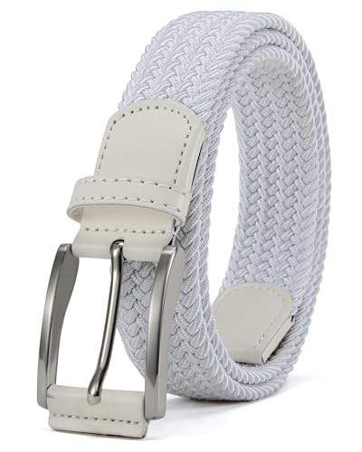 Image of CHAOREN Mens belt - Braided Stretch Golf Belt for Men 1 3 /8 inch inch- Gift for Golf Pants Casual Shorts Jeans, Gun Metal / White