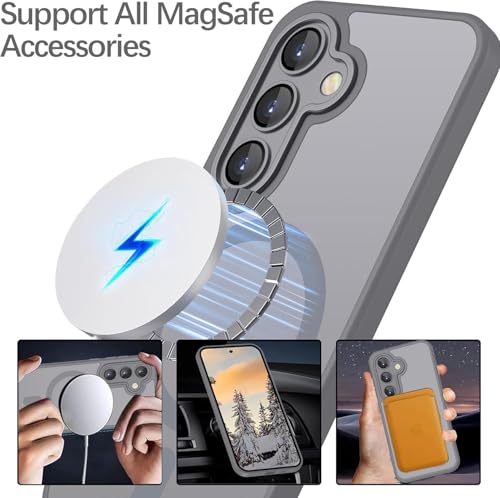 Image of Elzzi Magnetic Magsafe for Samsung S26 Plus Case, Upgraded [Full Camera Protection] [Compatible with Magsafe] [Translucent Matte] Shockproof Protective Phone Case for Men & Women - Grey