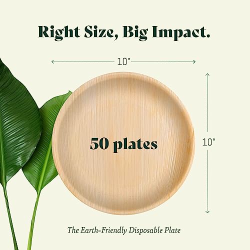 Chic Leaf Palm Leaf Plates Like Disposable Bamboo Plates 10 Inch Round (50 Pack) - 100% Compostable Plates And Biodegradable Eco Friendly Party And Wedding Plates - Better Than Plastic And Paper #TOP2