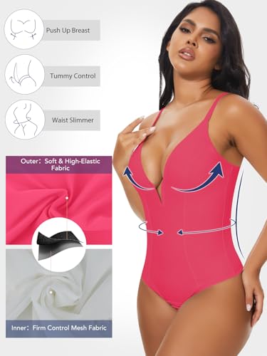 Image of SHAPERIN Bodysuit for Women Shapewear Tummy Control Deep V Neck Plunge Sleeveless Backless Thong Body Suit Tank Top
