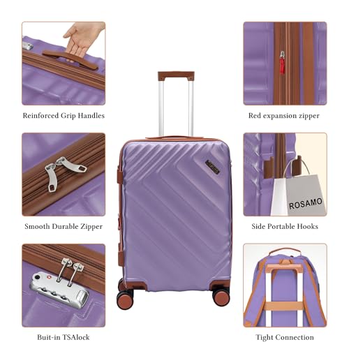 Image of 3 piece Luggage Set Expandable Suitcase 22x14x9 Airline Approved Carry on, ABS Hard Case Suitcases with Spinner Wheels,TSA Lock, (purple, 3 Piece Sets(20 /BP /TB))