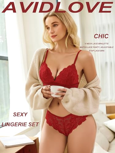 Image of Avidlove Lingerie Set for Women Sexy Lace Bra and Panty Sets 2 Piece Lace Bralette Set