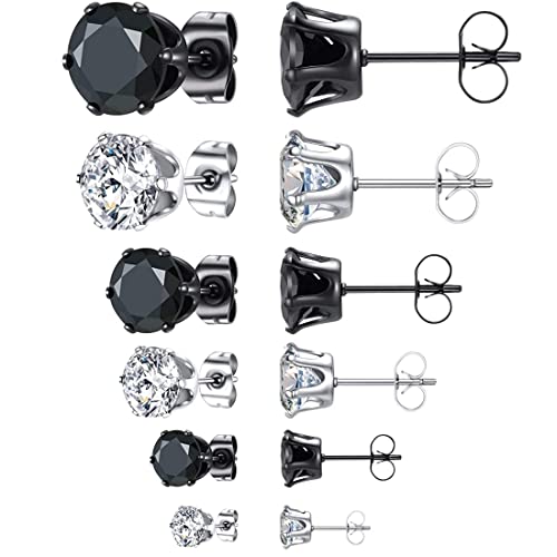ARHZ 6 Paia di Orecchini a Bottone in Argento Nero,