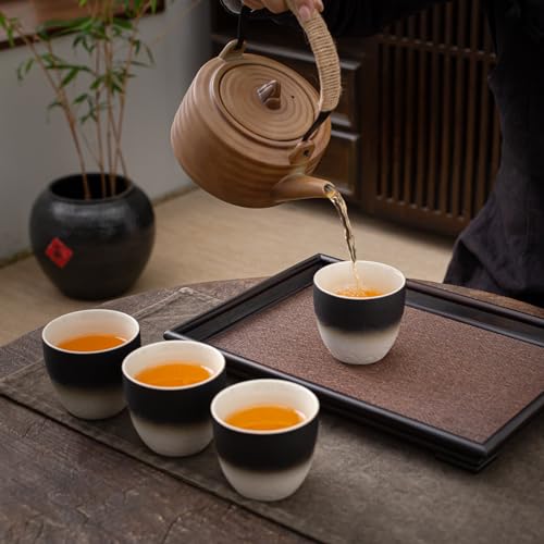 Image of TEANAGOO Ceramic Japanese Tea Cups Set of 4pcs, 5.4oz /160ml Elegant Ceramic Matcha Cups with Flat Base, Gradient Navy Black Handleless Coffee Mugs, Microwave & Dishwasher Safe, Beautiful Gift Box