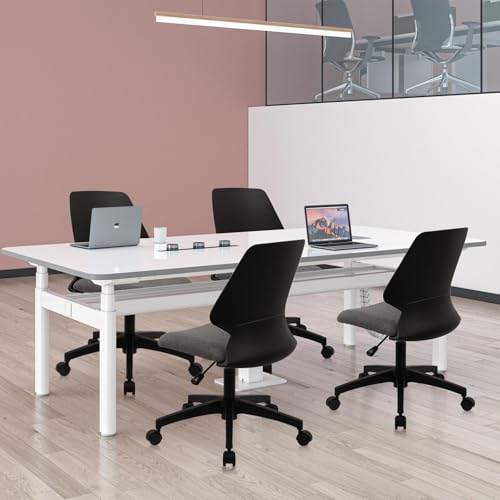 Image of CLATINA Armless Adjustable Height Desk Chair with Wheels, Upholstered Swivel Computer Task Chair, Comfy Small Office Reading Chair for Home & Meeting Room, Black, 2 Pack