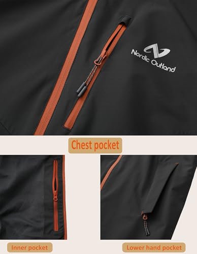 Regenjacke für Herren, wasserdicht, atmungsaktiv, langer Regenmantel mit Kapuze, Netzfutter, Windbreaker für Outdoor-Aktivitäten (DE/NL/SE/PL, Alphanumerisch, XL, Regular, Regular, Dark Grey)
