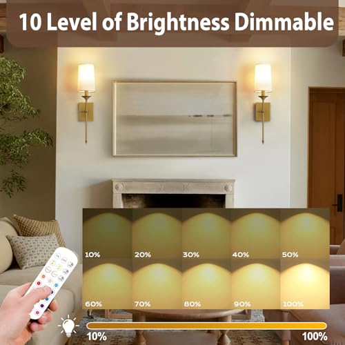 Image of Battery Operated Wall Sconce Set of 2,Cordless Wall Sconce with Dimmable Bulb and Remote,Rechargeable 15 Colors Wall Lamp for Bedroom Living Room Hallway