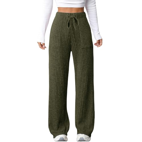 Pantalones y pantalones para mujer, pantalones de entrenamiento con bolsillos, cintura elástica de color sólido, poliéster para el trabajo y uso casual, verde, XL