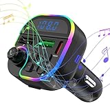 Radiosender, Auto-Sender | Tragbarer FM-Transmitter mit buntem Licht - USB-Autoladegerät, kabelloser Autoadapter, Auto-Musik-Player für alle Smartphones