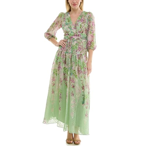 Image of Maison Tara Women's Romantic V-Neck Floral Cumberbund Waist Maxi Dress