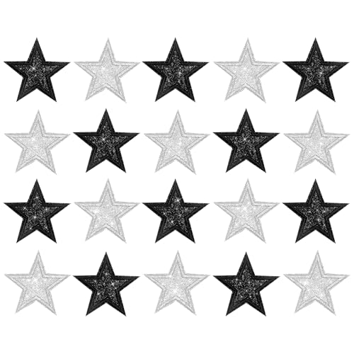 Image of 20Pcs Glitter Star Iron on Patches Silver Black Star Patches Applique for Clothing Hats Jacket Jeans Backpack