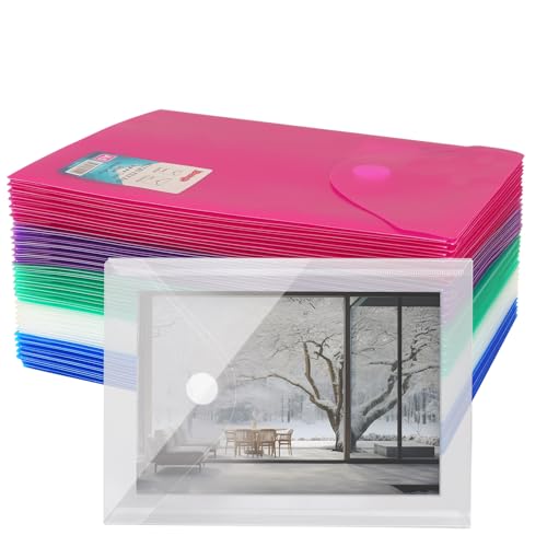 Acrux7 60 envelopes de plástico pasta de arquivo A5 de 18 x 25 cm, envelopes reutilizáveis à prova d