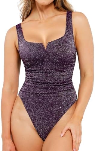 Popilush Sparkly Tops for Women - Square Neck Shapewear Bodysuit Tummy Control Sleeveless Body suit Going Out Tank Tops