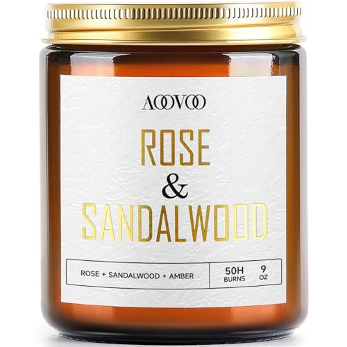 AOOVOO Rose Sandalwood Candle - Sandalwood Candle, Scented Candles, Soy Candles, Aromatherapy Candle, Soy Wax Candle, Candle for Home Scented, 9oz