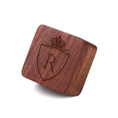 Image of Mens Initial Silver Cufflinks A-Z Alphabet Letter Steel Cuff Links with Engraved Walnut Wood Box Groom Groomsman Wedding Set