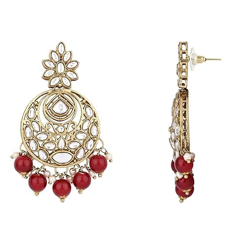 Image of I Jewels Traditional Design Handcrafted Kundan & Pearl Earrings for Women