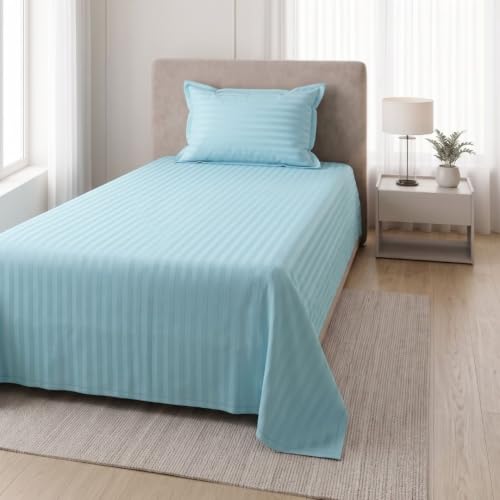 Image of Living Roots Glace Cotton 180 TC Single Bedsheet with 1 Pillow Cover |Single Size 60 x 90 Inches |Soft, Breathable & Durable |Fits Mattress up to 4 Inches |No Colour Bleeding (Sky Blue)