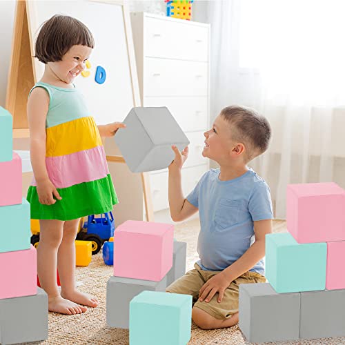 Trendbox 6 Pcs Toddler Foam Blocks, 5.5Inch Soft Foam Cubes Blocks With Detachable Washable Cover, Soft Play Blocks For Toddlers And Kid （Light Gray/Pink/Blue）… #TOP5
