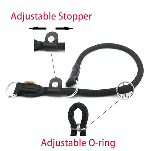 Aiminto Braided Round Martingale Dog Collar, Training Collar with Slidable Stop Ring and Adjustable Stopper - Image 4