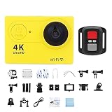 Action Cam, Videocamera sportiva 4K Schermo da 2,0 pollici Telecamera d'azione con telecomando Impermeabile subacqueo Registrazione video Telecamera esterna ,All'aperto, Sport, Video(32G Card,Yellow-T