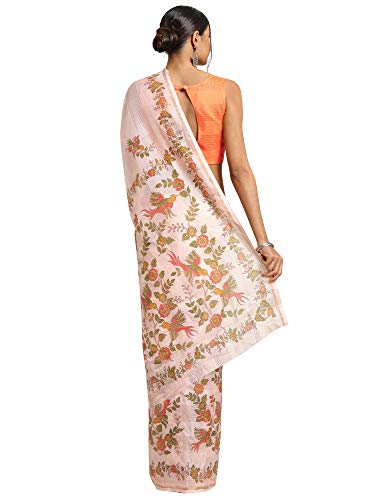 Image of AKHILAM Women's Floral Print Linen Blend Saree with Unstitched Blouse Piece(PERK03 Parent)