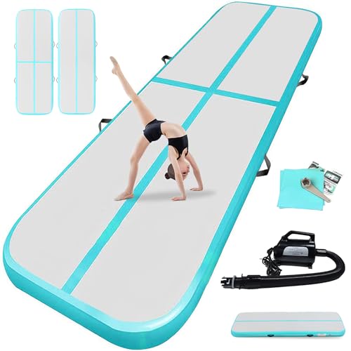 airtrack matte mit elektrischer Luftpumpe 10cm hoch 3M Tumbling Matten Aufblasbare turnmatte Matte gymnastikmatte Yogamatte Camping Trainingsmatte, Grün