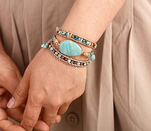Zosojona Women Wrap Bracelet Boho Natural Jasper Crystal Stone Beads Strand Bracelets thumb #4