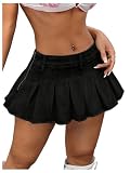 BEAUDRM Women's Y2K Low Waist Pleated Denim Skirt Zipper Raw Hem Mini Skirt Casual Ruffle Jean Skirt Black Medium