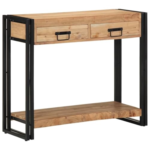 Table console avec étagère marron et 2 tiroirs de rangement pratiques