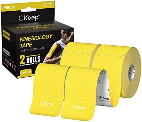 CKeep Kinesiology Tape (2 Rolls), Original Cotton Elastic Premium Athletic Tape,33 ft 40 Precut Strips in Total,Hypoallergenic and Waterproof K Tape for Muscle Pain Relief and Joint Support,Yellow