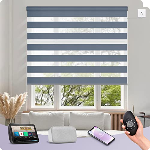 Graywind Elektrische Doppelrollo nach Maß, WiFi Fest Verdrahtet Smart Duo Rollo für Fenster Kompatibel mit Alexa Google, Fernbedienung Jalousien Lichtdurchlässig und Verdunkelnd, Luxury Blue Grey